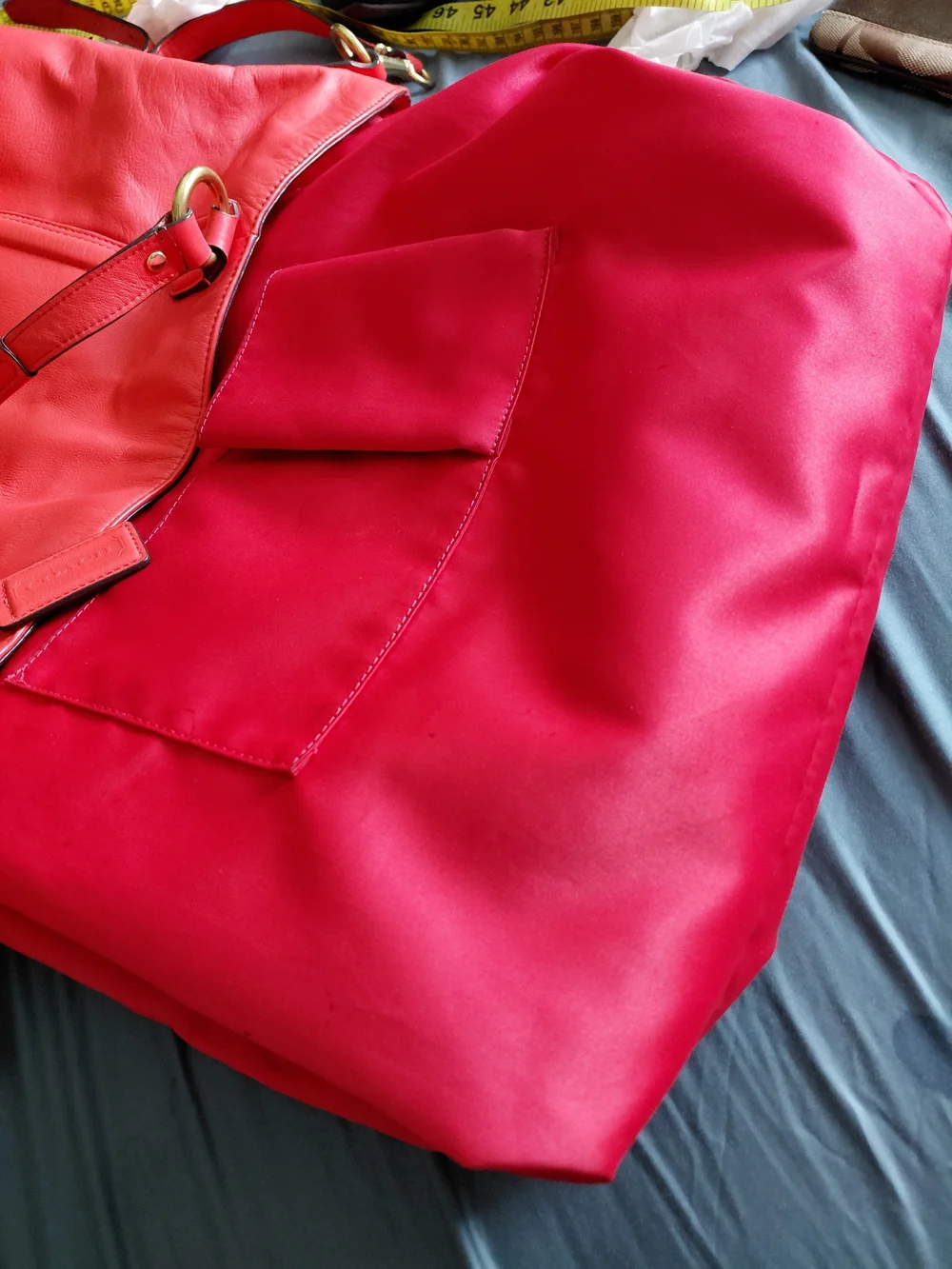 Coach Coral Leather Shoulder Tote with Front Buckle Color Salmon.